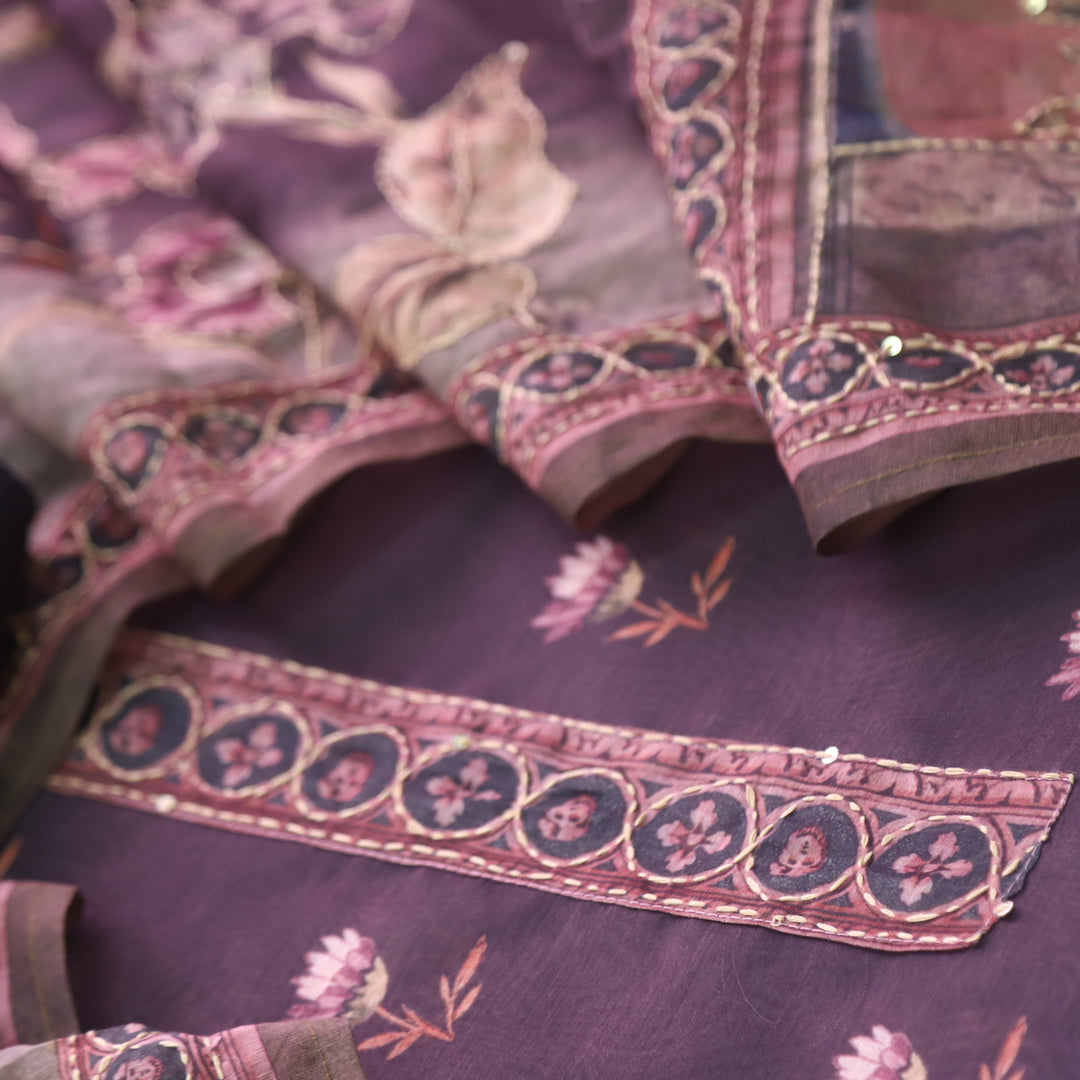Kohinoor Mulberry Purple Digital Pichwai Print Chanderi Suit Set
