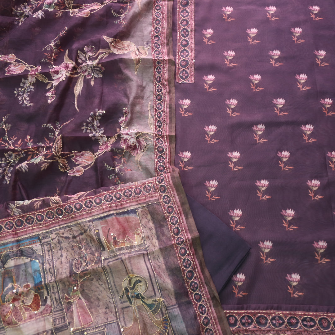 Kohinoor Mulberry Purple Digital Pichwai Print Chanderi Suit Set