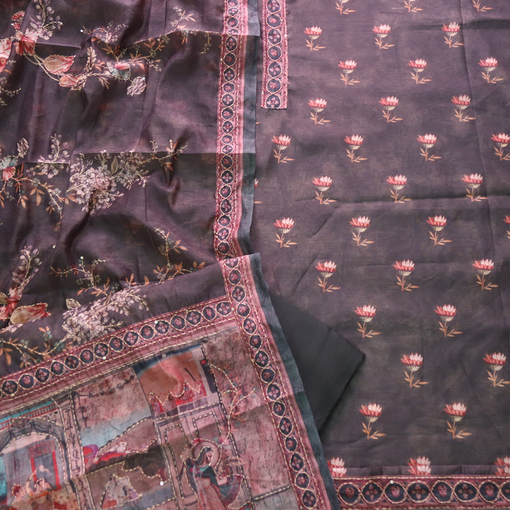 Kohinoor Army Green Digital Pichwai Print Chanderi Suit Set