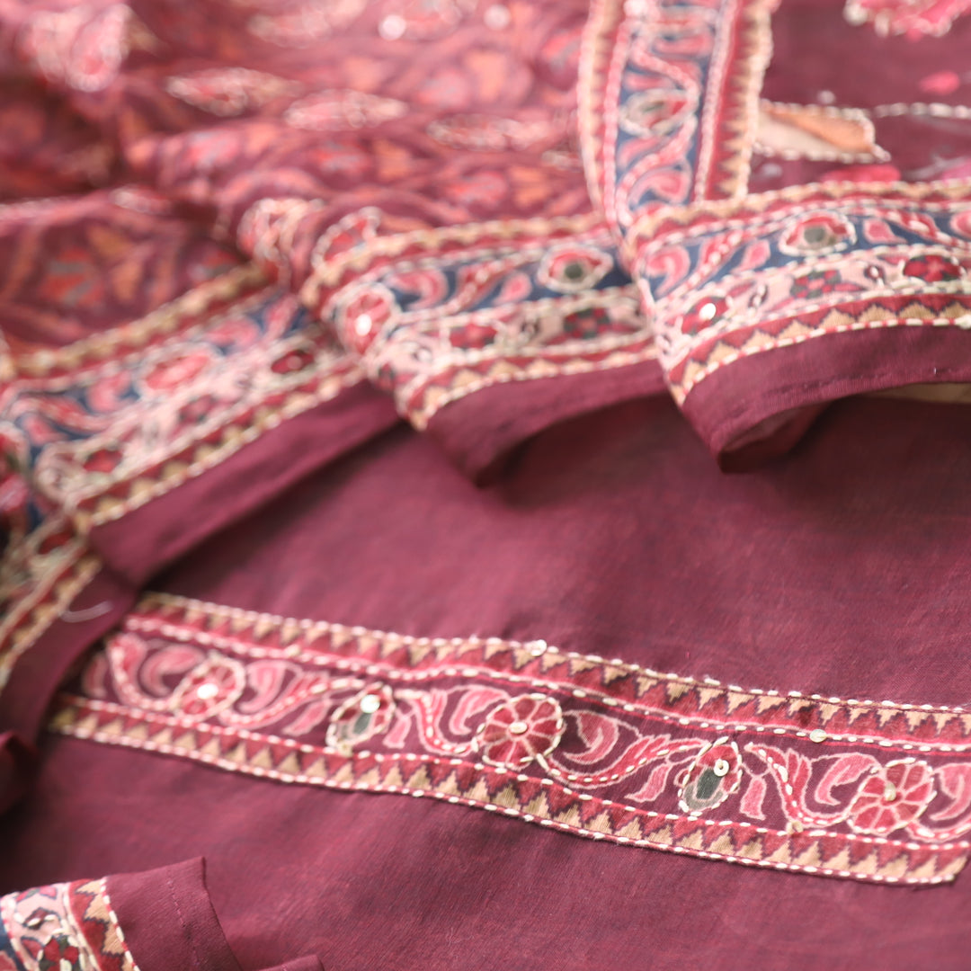 Kohinoor Rust Deep Red Digital Pichwai Print Chanderi Suit Set