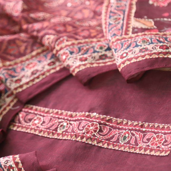 Kohinoor Rust Deep Red Digital Pichwai Print Chanderi Suit Set