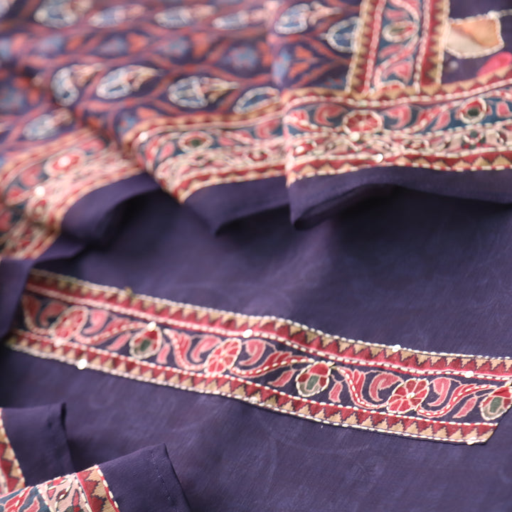 Kohinoor Indigo Purple Digital Pichwai Print Chanderi Suit Set