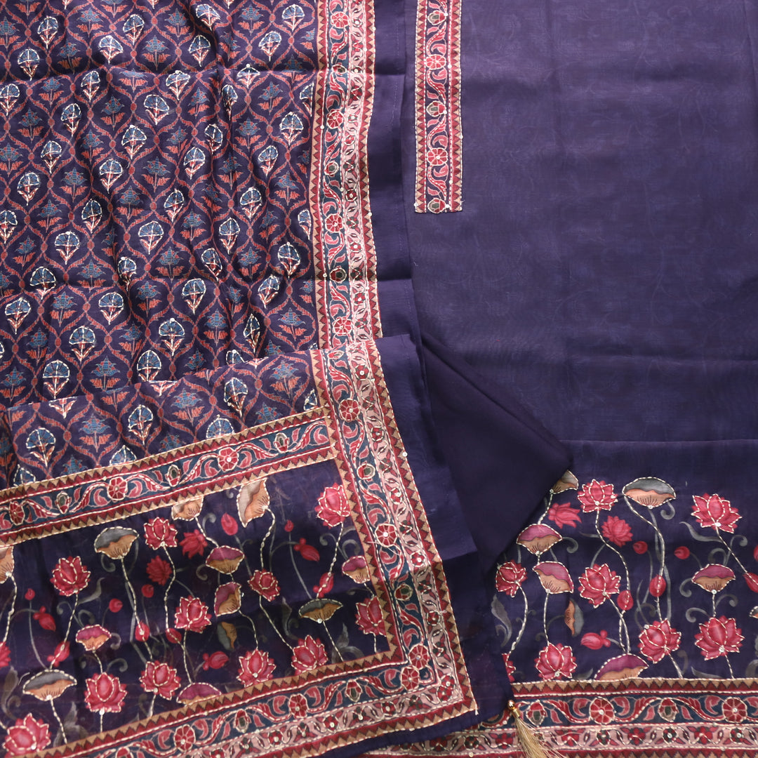 Kohinoor Indigo Purple Digital Pichwai Print Chanderi Suit Set