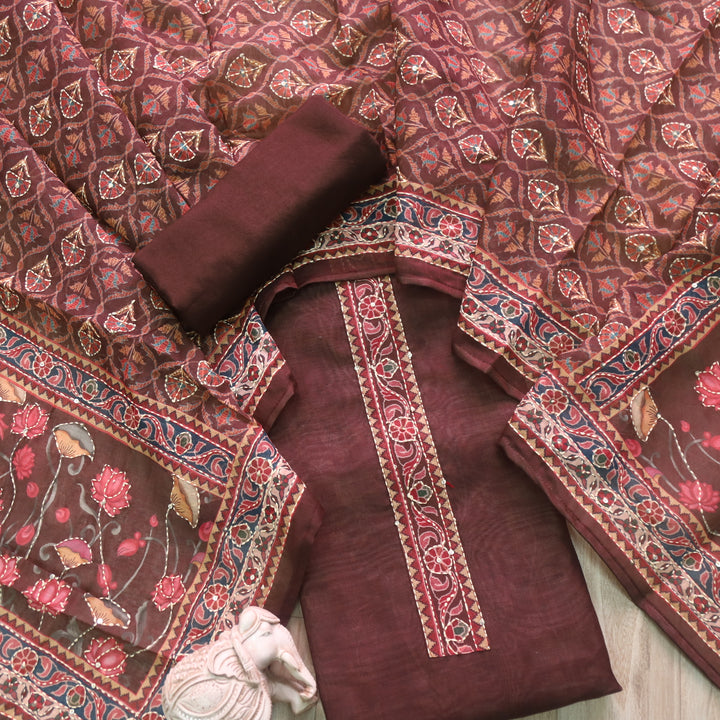 Kohinoor Dark Chocolate Brown Digital Pichwai Print Chanderi Suit Set