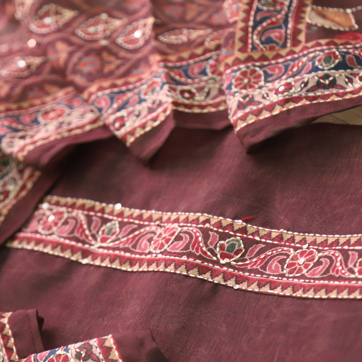 Kohinoor Dark Chocolate Brown Digital Pichwai Print Chanderi Suit Set