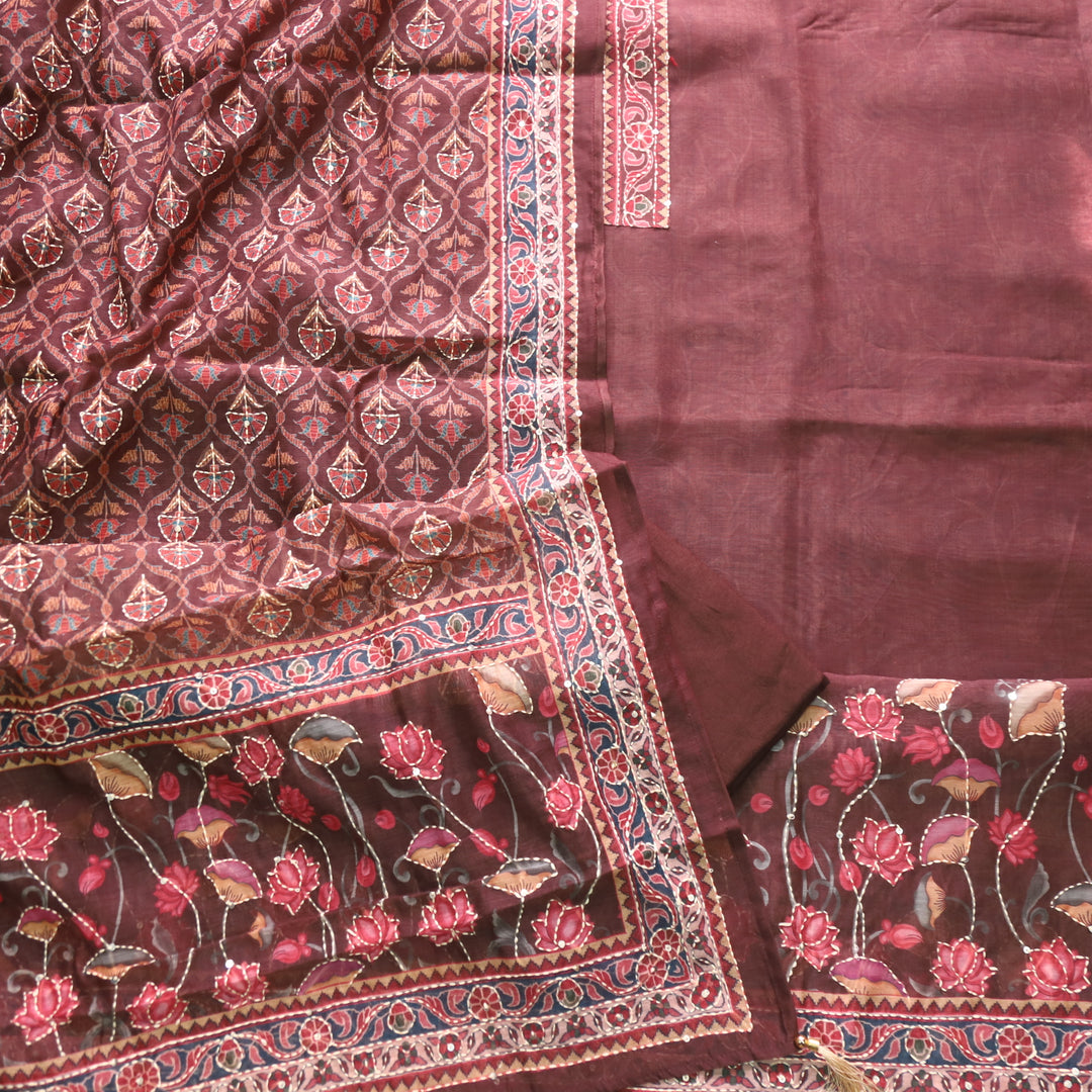 Kohinoor Dark Chocolate Brown Digital Pichwai Print Chanderi Suit Set