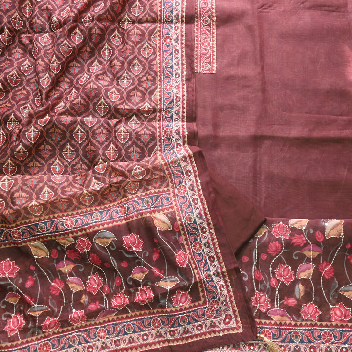 Kohinoor Dark Chocolate Brown Digital Pichwai Print Chanderi Suit Set