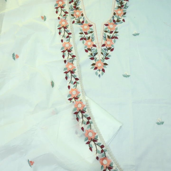 Riwayaat Cream White Chikankari inspired Neck Work Modal Suit Set