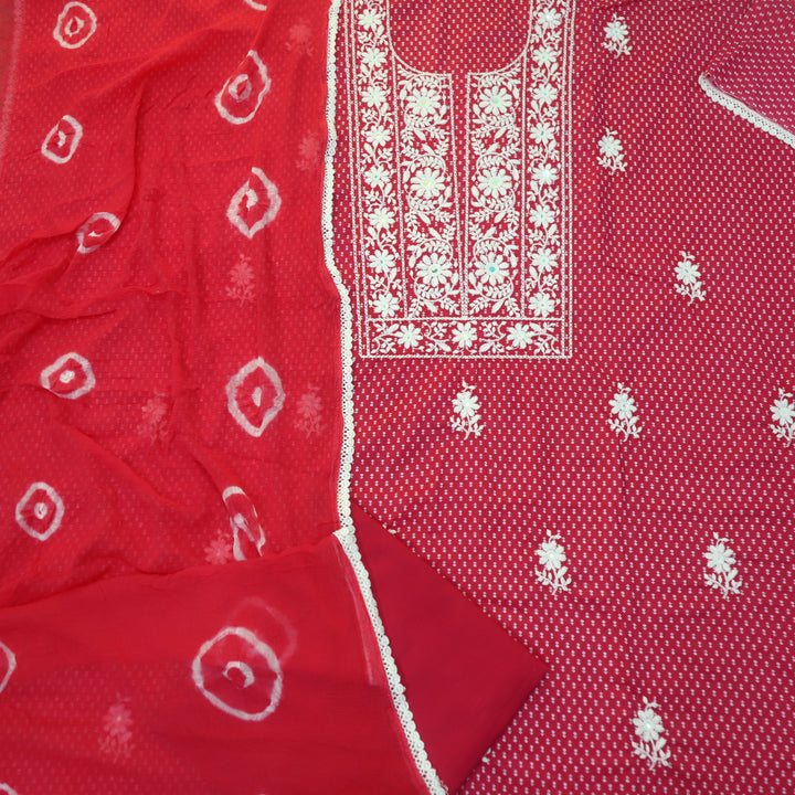 Riwayaat Rani Pink Chikankari inspired Neck Work Printed Cotton Suit Set