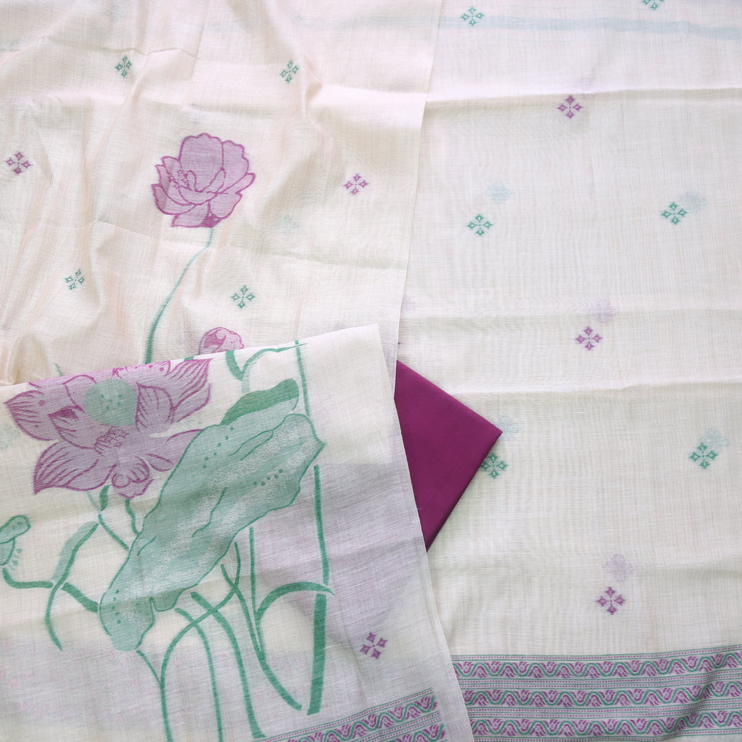 Jannat Beige Nude with Dark Purple Authentic Jamdani Top and Jamdani Dupatta