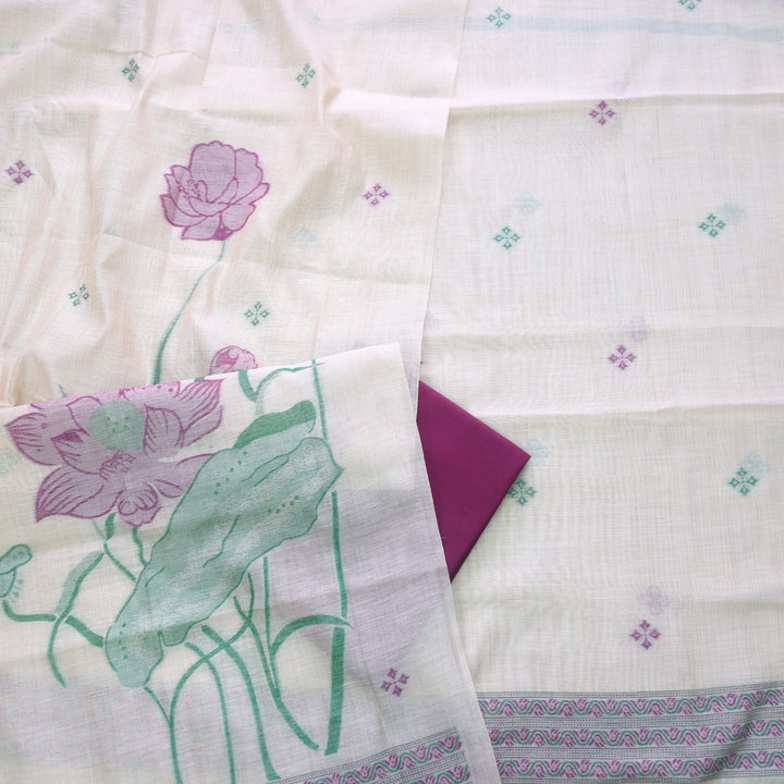 Jannat Beige Nude with Dark Purple Authentic Jamdani Top and Jamdani Dupatta