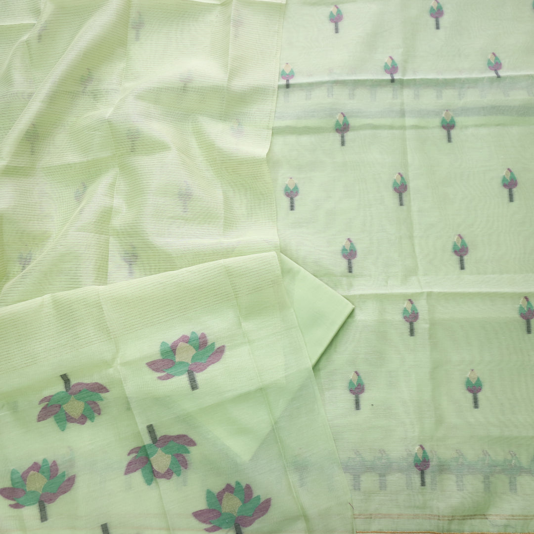 Raina Neon Green Authentic Jamdani Weaved Top and Dupatta Set-D2
