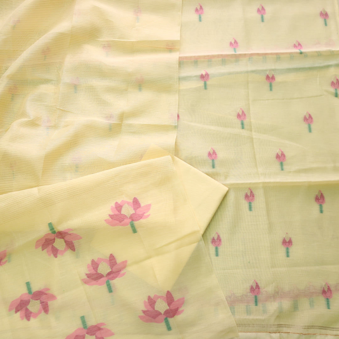 Raina Bright Yellow with Purple Authentic Jamdani Weaved Suit Set