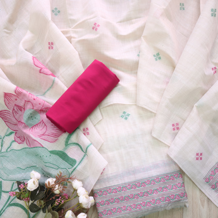 Jannat Beige Nude with Pink Authentic Jamdani Top and Jamdani Dupatta