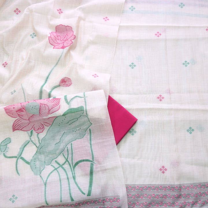 Jannat Beige Nude with Pink Authentic Jamdani Top and Jamdani Dupatta