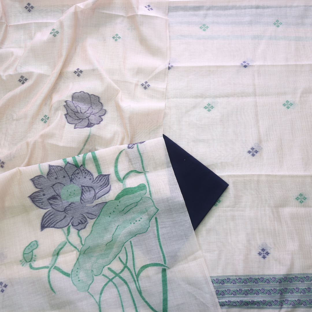 Jannat Beige Nude with Blue Authentic Jamdani Top and Jamdani Dupatta