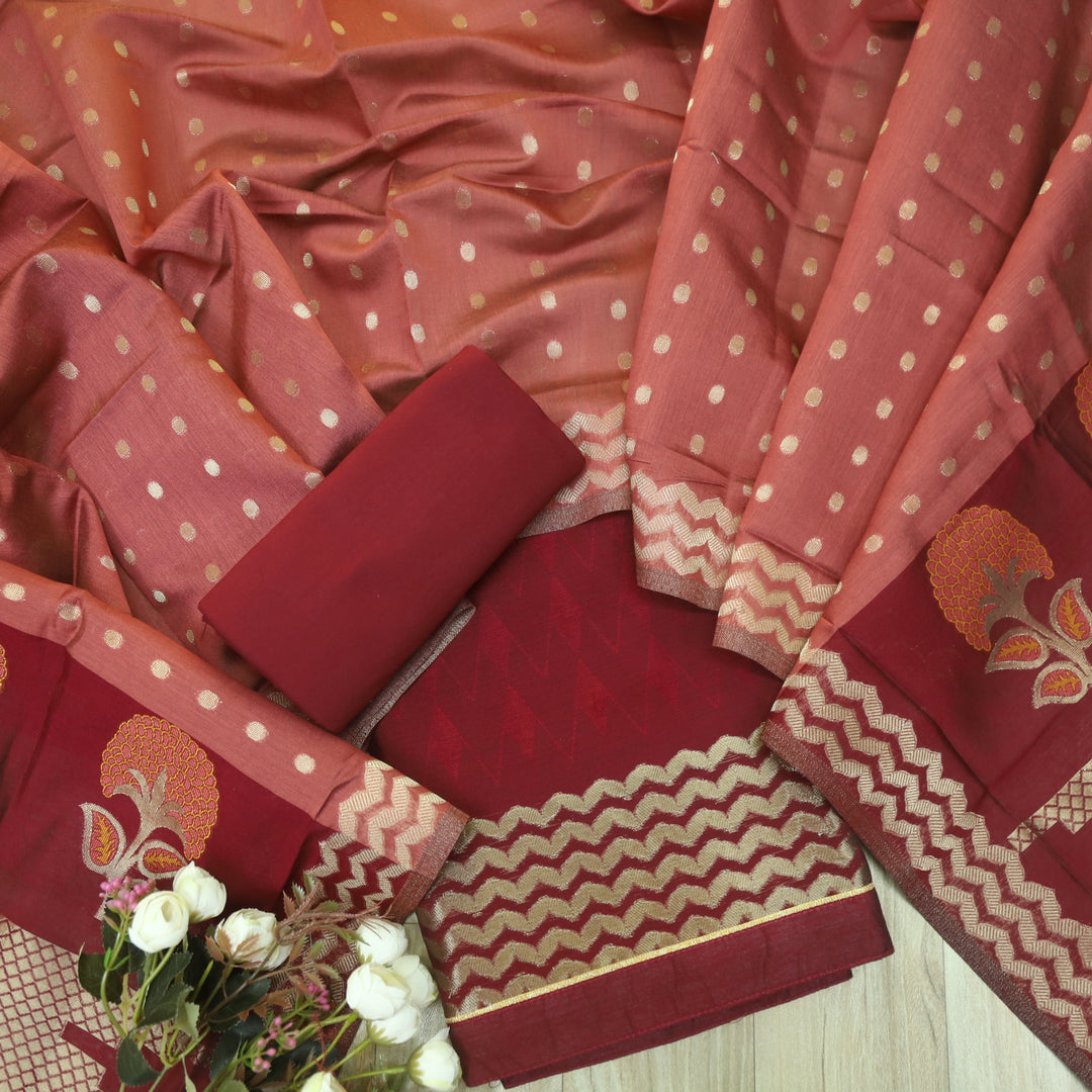 Home Rashiya Rashiya Maroon Red Authentic Jamdani Weaved Premium Chanderi Suit Set ...