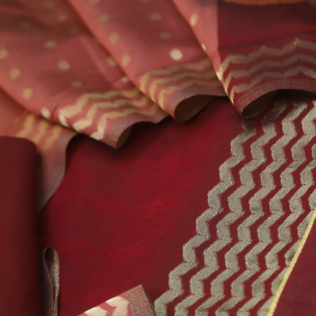 Home Rashiya Rashiya Maroon Red Authentic Jamdani Weaved Premium Chanderi Suit Set ...