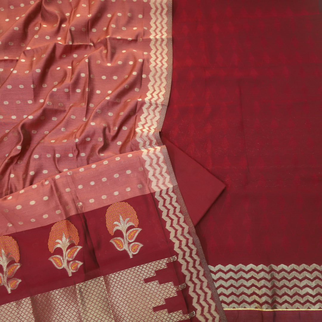 Rashiya Maroon Red Authentic Jamdani Weaved Premium Chanderi Suit Set