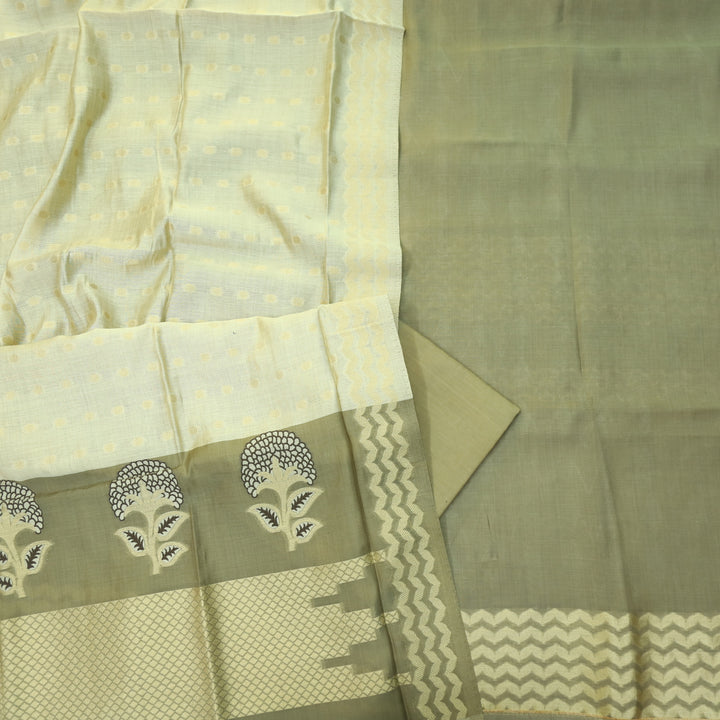 Rashiya Beige Yellow Authentic Jamdani Weaved Premium Chanderi Suit Set