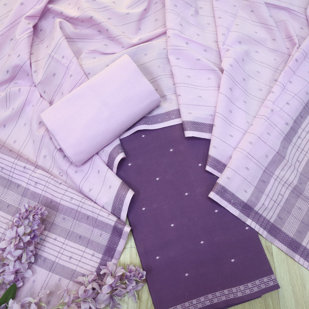 Madhubala Orchid Purple All Over Thread Weaved Handloom Cotton Suit Set