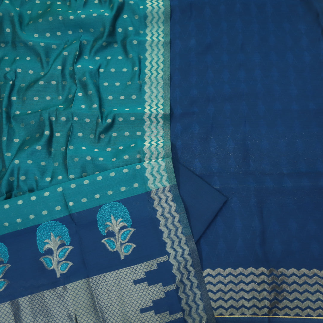 Rashiya Denim Blue Authentic Jamdani Weaved Premium Chanderi Suit Set