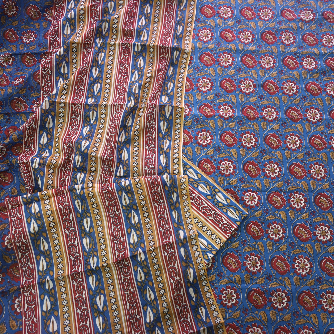 Jahaan Royal Blue Floral Printed Ajrak Cotton Suit Set