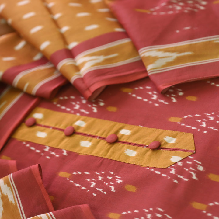 Heeriye Barn Brown Button Work Neck Printed Cotton Suit Set