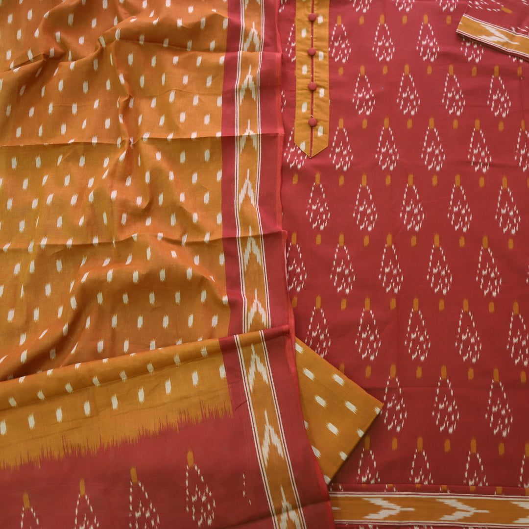 Heeriye Barn Brown Button Work Neck Printed Cotton Suit Set