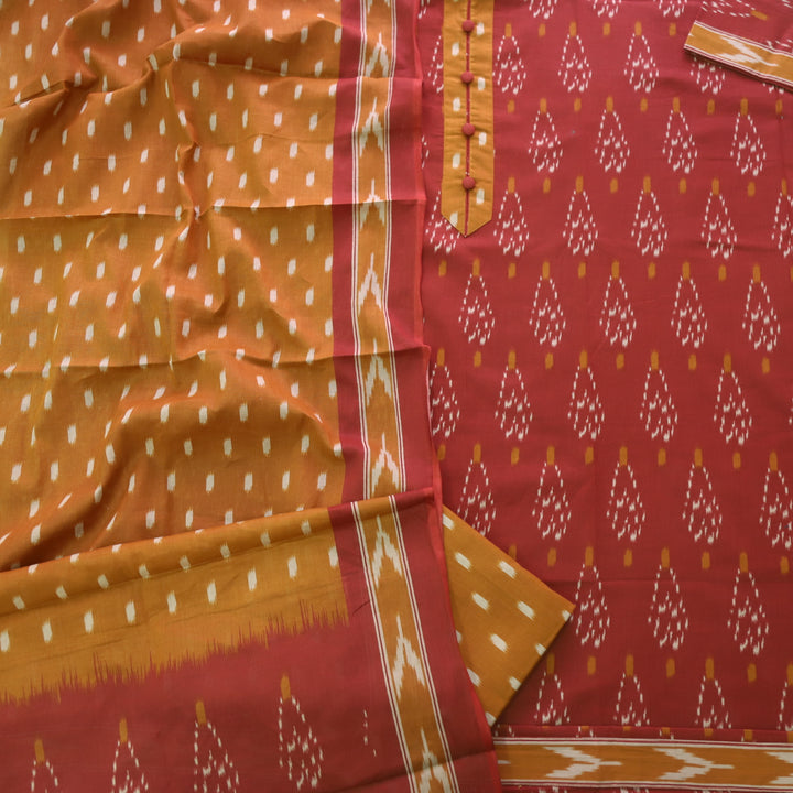 Heeriye Barn Brown Button Work Neck Printed Cotton Suit Set