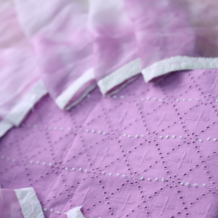 Zehnaseeb Lavis Lavender French Work Schiffli Cotton Suit Set