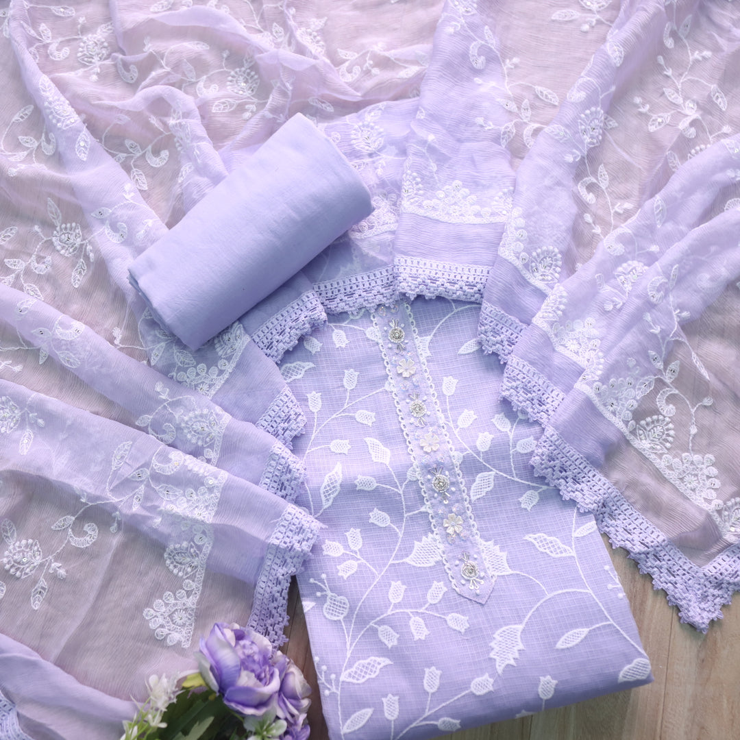 Zeenat Lilac Puprle All Over Thread Work Kota Doriya Suit Set