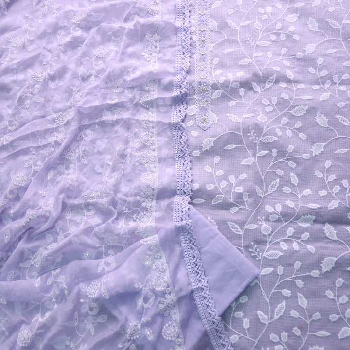 Zeenat Lilac Puprle All Over Thread Work Kota Doriya Suit Set