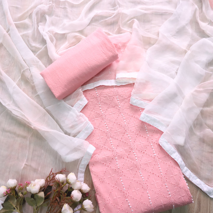 Zehnaseeb Baby Peach French Work Schiffli Cotton Suit Set