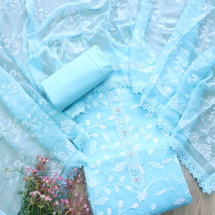 Zeenat Baby Blue All Over Thread Work Kota Doriya Suit Set