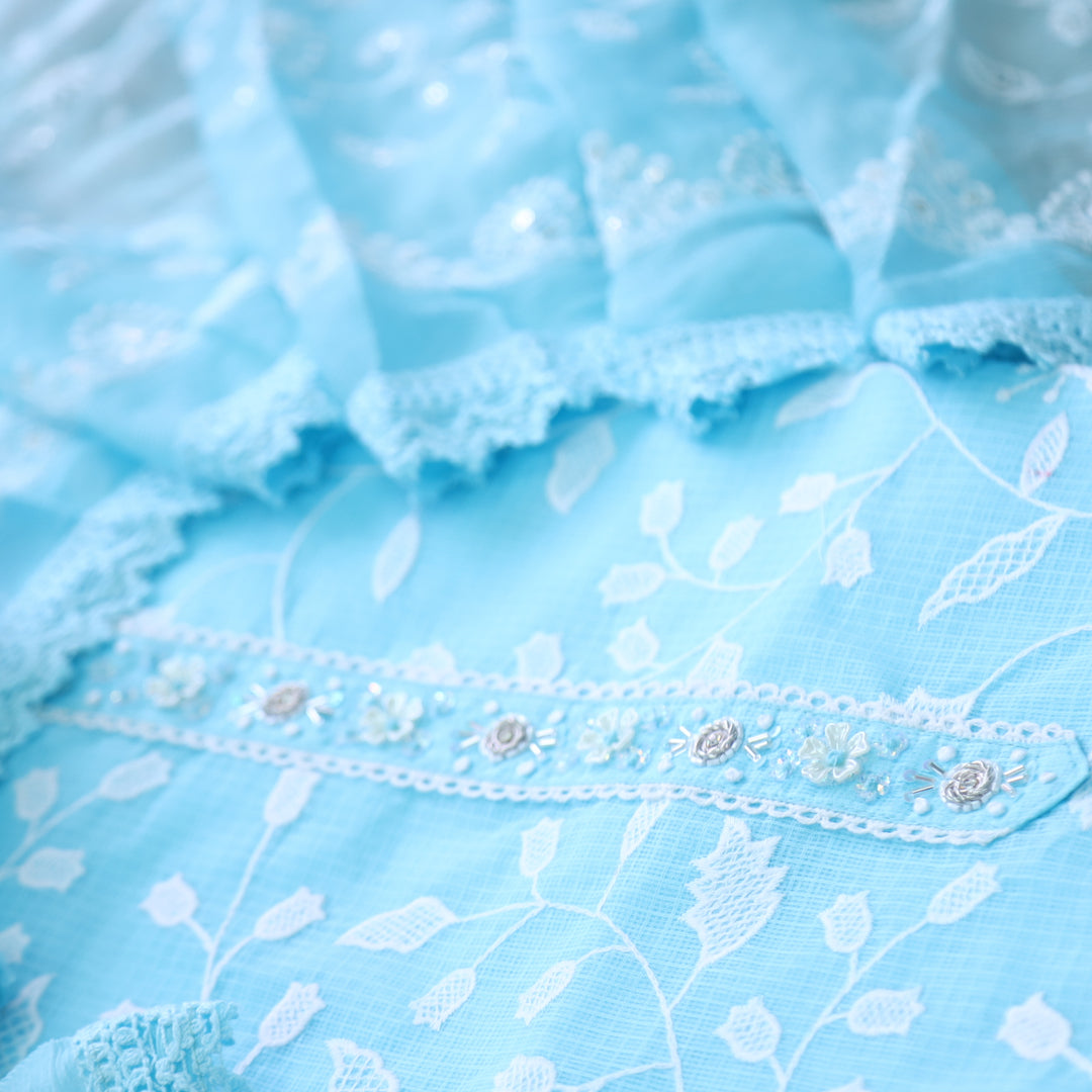 Zeenat Baby Blue All Over Thread Work Kota Doriya Suit Set