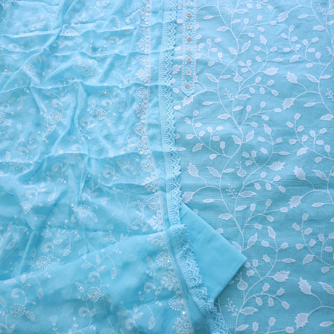 Zeenat Baby Blue All Over Thread Work Kota Doriya Suit Set
