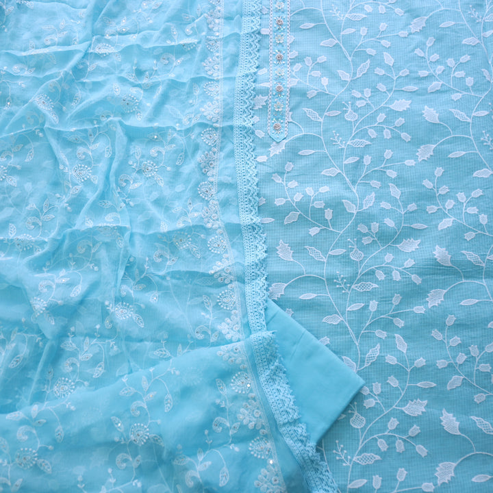 Zeenat Baby Blue All Over Thread Work Kota Doriya Suit Set