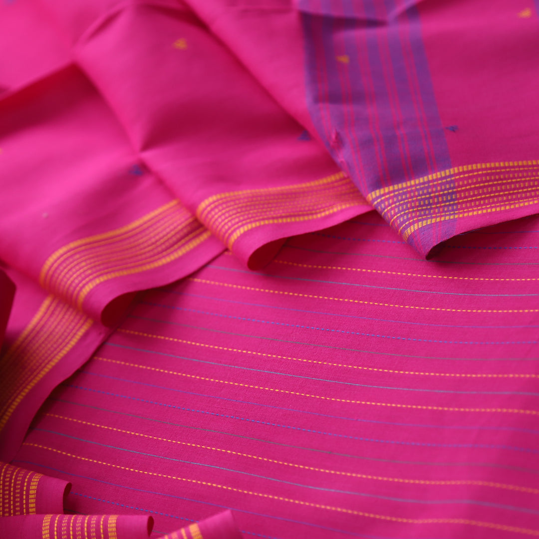 Madhubala Magenta Pink All Over Running Stitch Handloom Cotton Suit Set