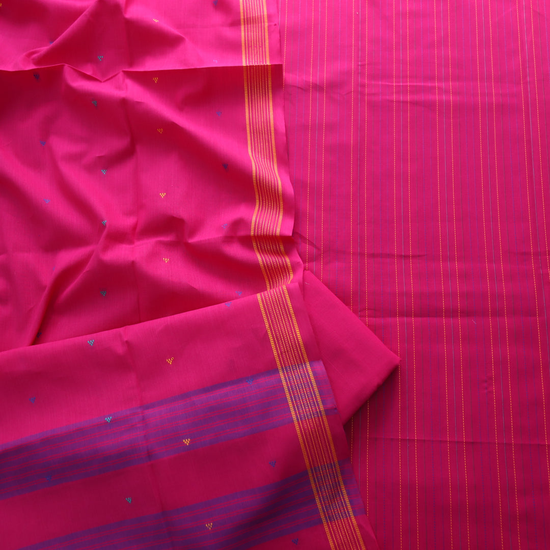 Madhubala Magenta Pink All Over Running Stitch Handloom Cotton Suit Set
