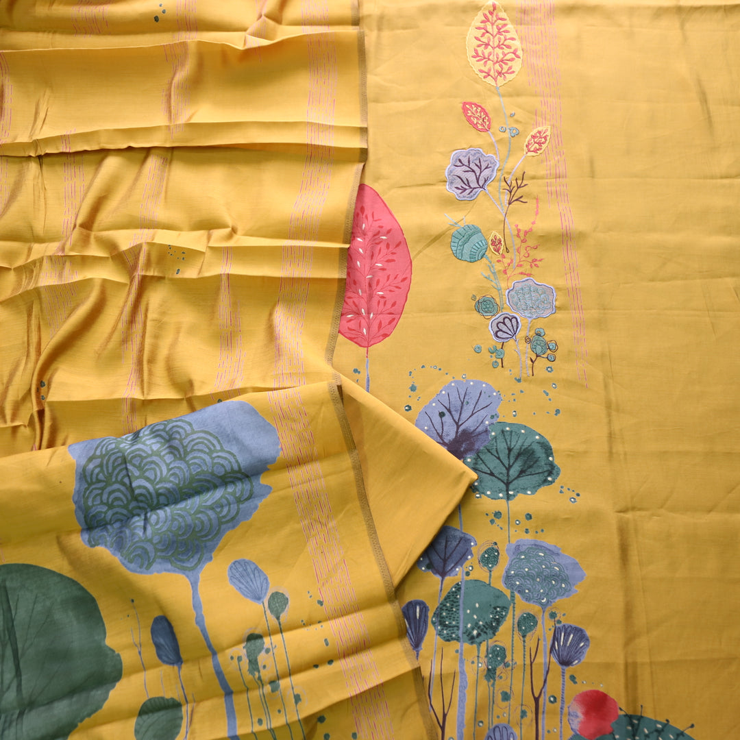 Rubiya Dandelion Yellow Floral Thread Work Modal Suit Set