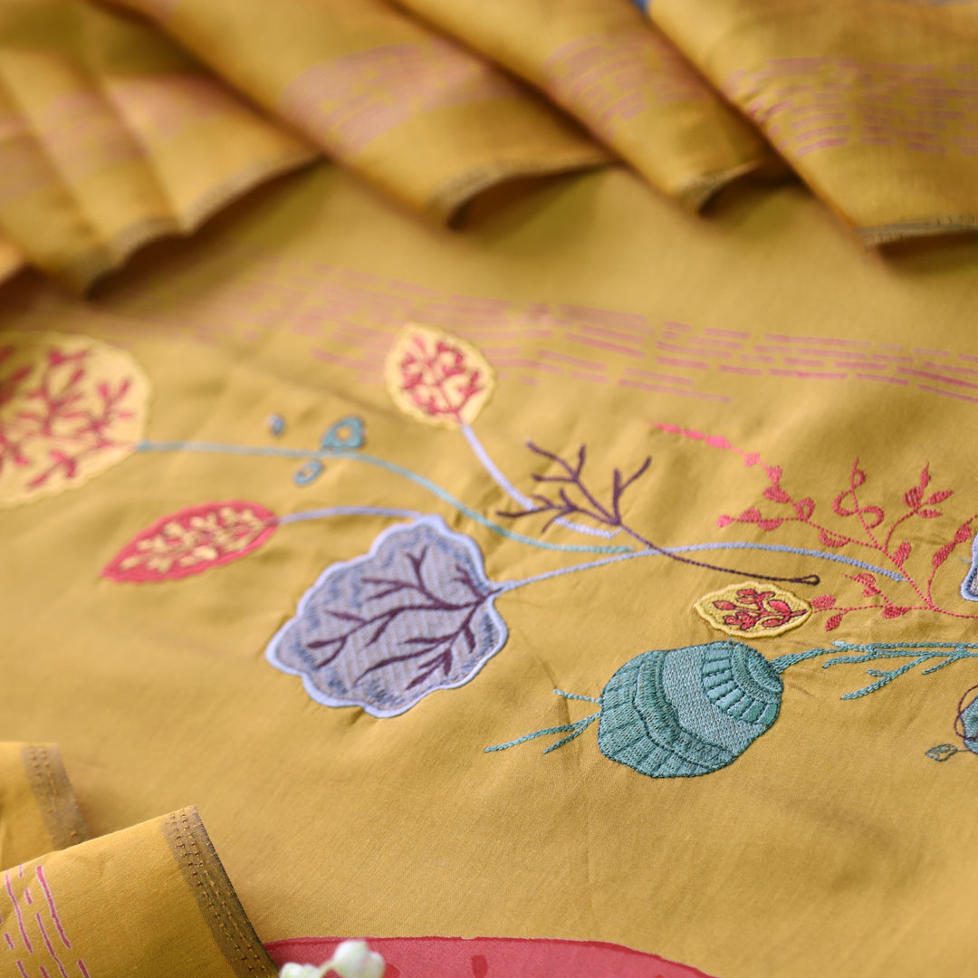 Rubiya Dandelion Yellow Floral Thread Work Modal Suit Set