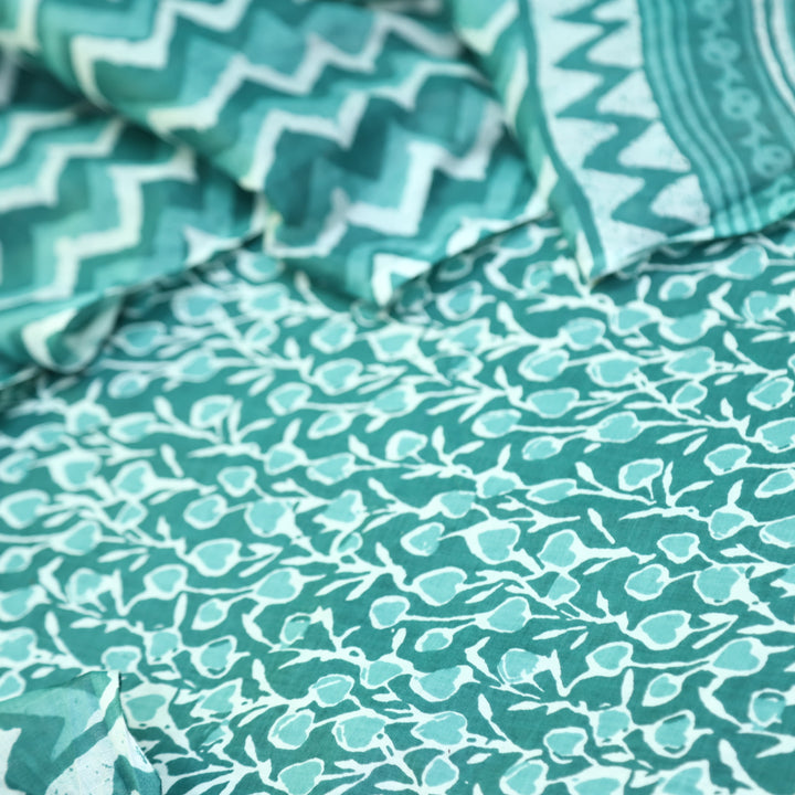 Kashish Dark Teal Green All Over Printed Cotton Suit Set