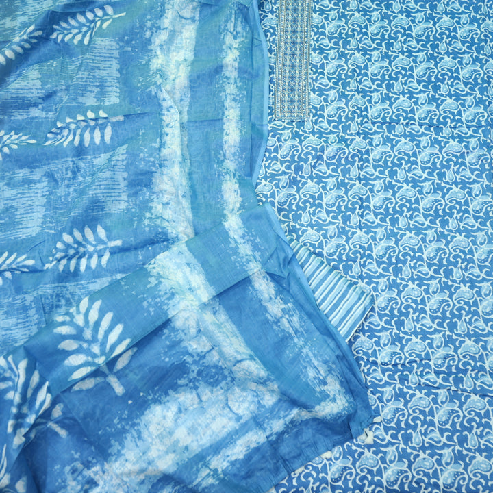 Kashish Light Blue Neck Patch Work All Over Printed Jam Cotton Suit Set D1