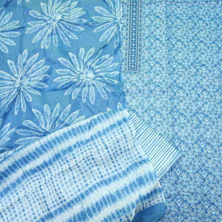 Kashish Light Blue Neck Patch Work All Over Printed Jam Cotton Suit Set D2