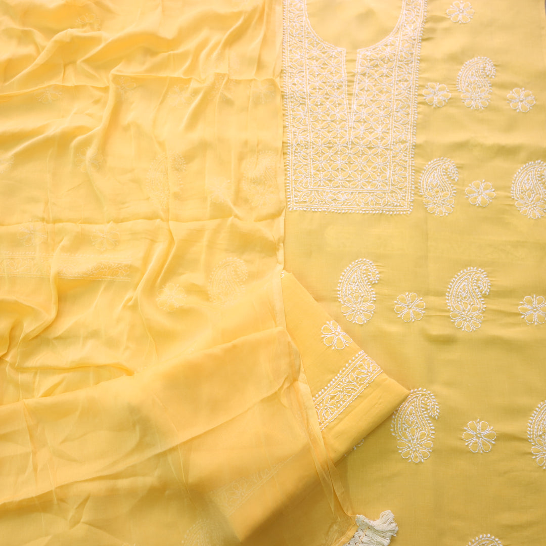 Fakira Bright Yellow Authentic Chikankari Cotton Suit Set D1