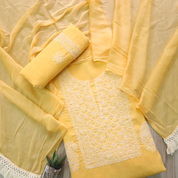 Fakira Bright Yellow Authentic Chikankari Cotton Suit Set D1