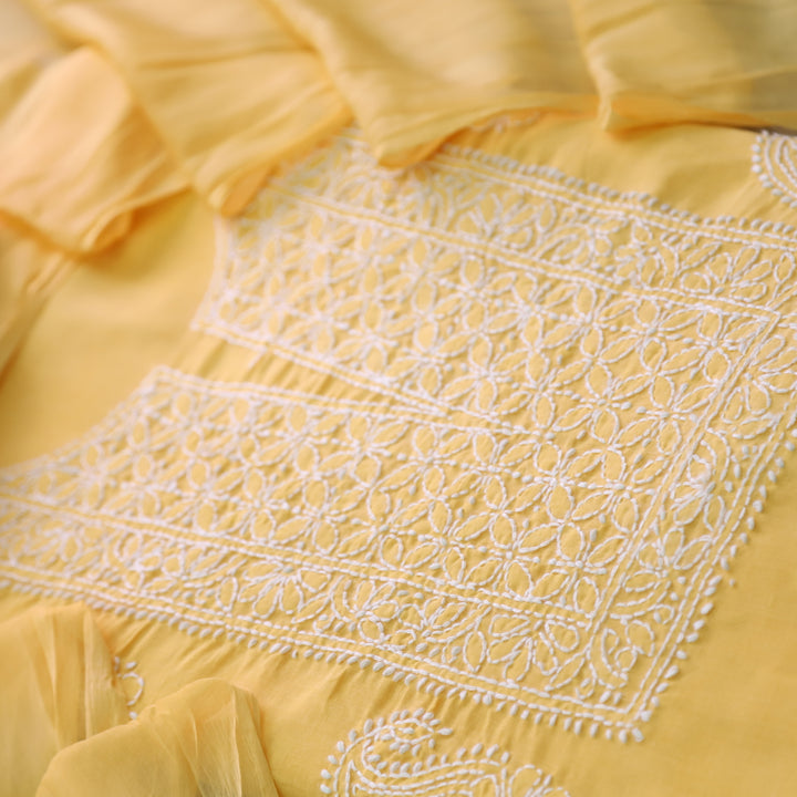Fakira Bright Yellow Authentic Chikankari Cotton Suit Set D1