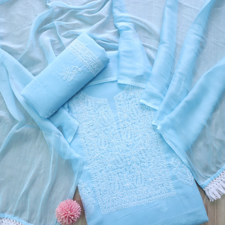Fakira Stone Blue Authentic Chikankari Cotton Suit Set D3