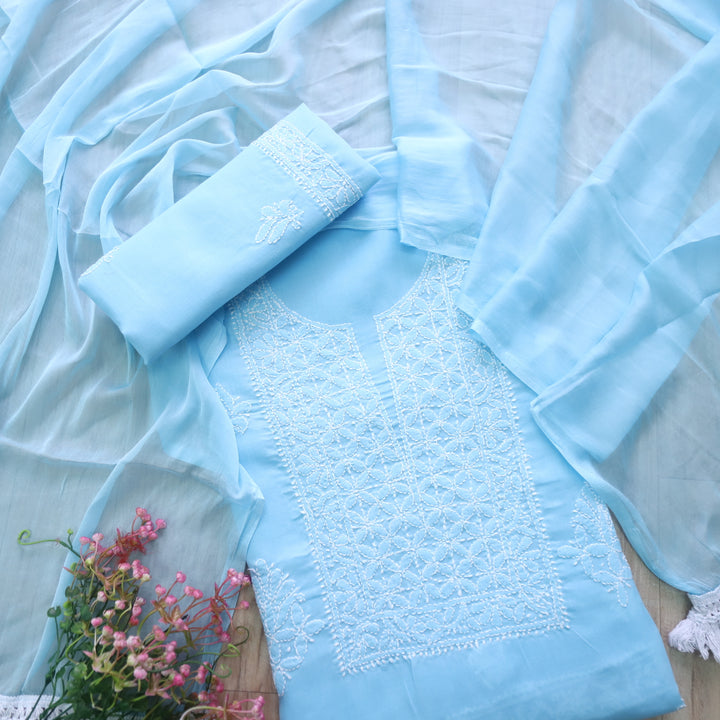 Fakira Stone Blue Authentic Chikankari Cotton Suit Set D2